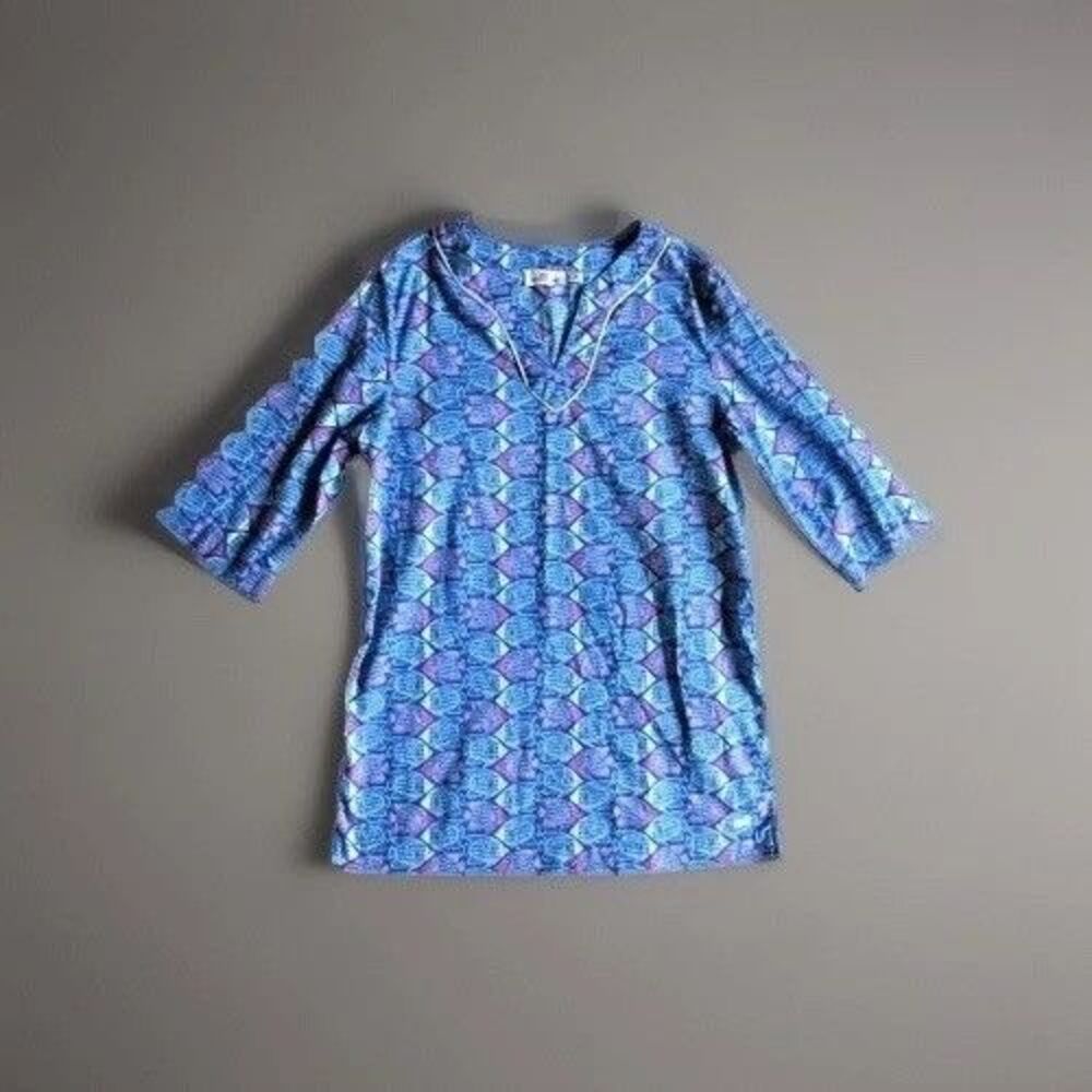 Vineyard Vines Girls M 10-12 Fish Print Tunic Royal Blue Cotton Style 7W0152 - Picture 2 of 16
